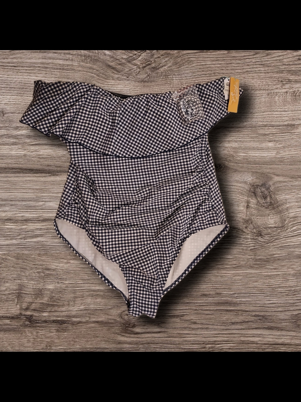 Kona Sol Teal-Accented Navy and White Swimwear Tag Detail